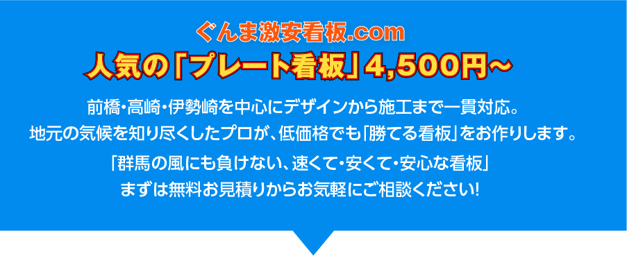 ぐんま激安看板.com 人気の「プレート看板」4,500円〜