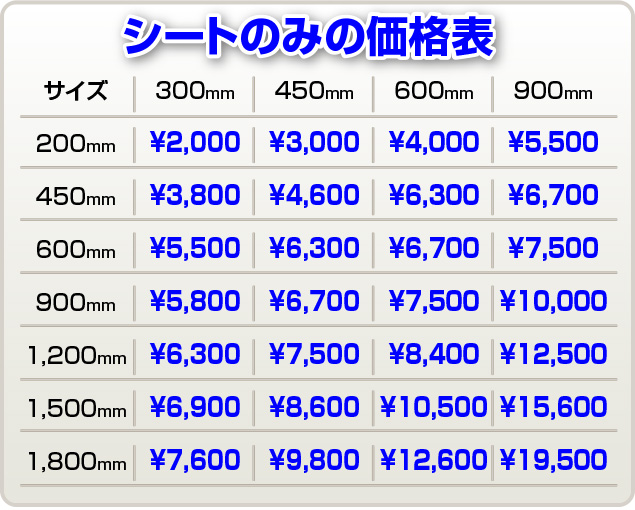 シートのみの価格