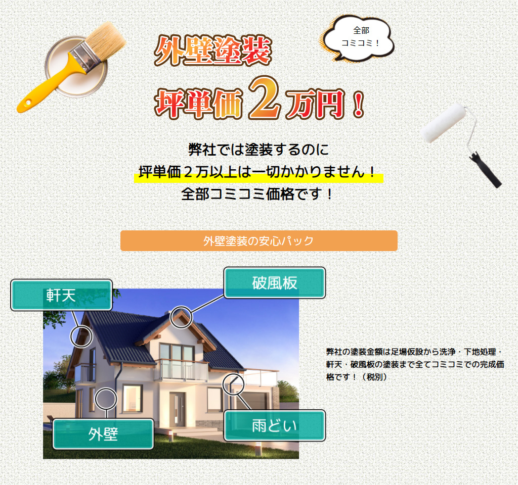 外壁塗装坪単価2万円!